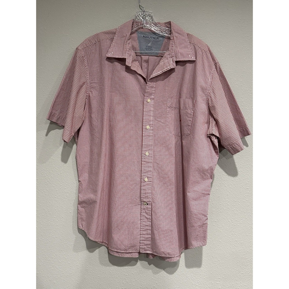 Beautiful NAUTICA Short Sleeve Button‎ Down Gingham Plaid red shirt -XL-